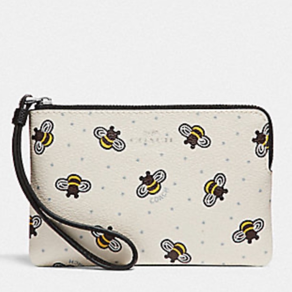 Authentic Coach Bee Print Corner Zip Wristlet